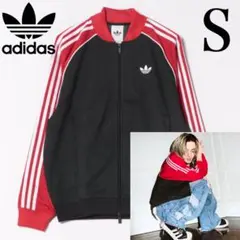新品S⭐️adidas ルーズ メッシュ トラックトップ 藤井風着用 ブラック×赤