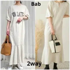 Bab 裾マーメイドスウェットワンピース 前後2way ぽわん袖 プリント Lのサムネイル