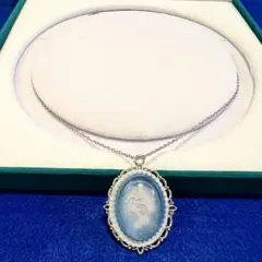 ヴィンテージデザインアクセサリーネックレスカメオシルバーカラーブルー 레트로