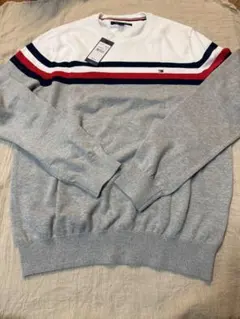 TOMMY HILFIGER グレー/ホワイト ニットセーター M