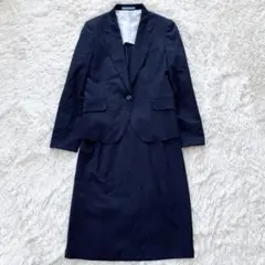 【美品】レスミューズ ママスーツ シルク混 ストレッチ ストライプ 紺 L〜LL