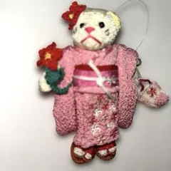 【新品】ちりめんベアー　ピンクの着物　ストラップ