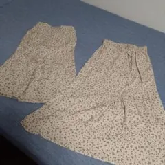ベージュ黒小花柄スカートセット 100cm