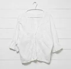 LOWRYSFARM ホワイト刺繍五分袖シャツ