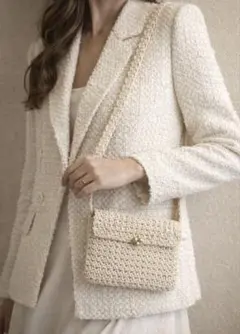 クリーム色 編み込み スマホショルダーバッグ