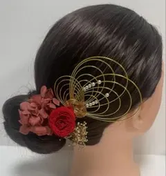 764.成人式　卒業式　水引髪飾り　プリザーブドフラワー