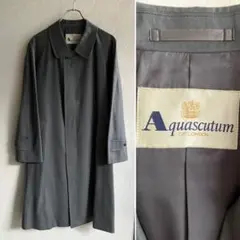 90S 美品 Aquascutum シルク ウール ステンカラーコート グレー