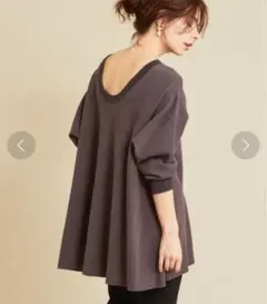 BEAUTY&YOUTH VワッフルAライン バックUネックカットソー グレー