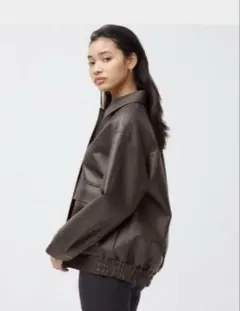 GU フェイクレザーオーバーサイズジャケット　ブラウンM