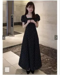 グレイル　ドット柄バルーンスリーブフレアワンピース　ru1163 ブラック