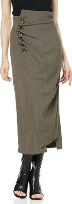 【フレイ アイディー】ハイウエストボタンギャザースカート/カーキ色