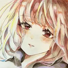女の子 イラスト 手描き アナログ ミニ色紙 オリジナル