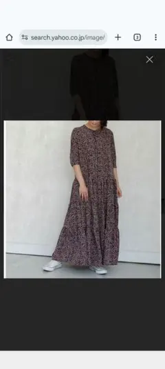 フラワープリント 5分袖 ロングワンピース