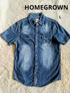 【美品】HOMEGROWN デニムシャツ 半袖 Lサイズ メンズのサムネイル