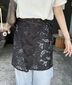 DISCOAT レース花柄巻きスカート　BLACK