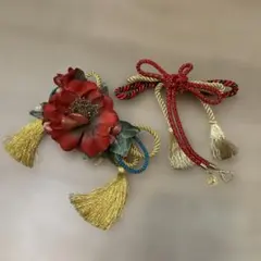 袴　髪飾り　赤系　花飾り　洋花　リボン　和装　着物　ヘア飾り　卒業式