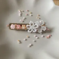 ビーズ　ヘアクリップ　ピンク　オレンジ　ホワイト