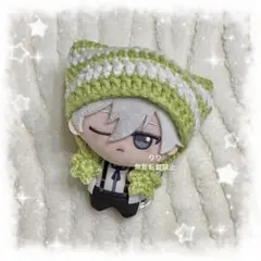 編み物 ちびぐるみ ぬい服 猫耳ニット帽 ライトグリーン