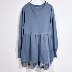 ブルーレーベルクレストブリッジ　ペプラム　ニット　フレア　チェック　ブルー