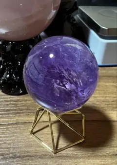 【高品質】濃紫　ブラジル産　アメジストスフィア　紫水晶　約4.3cm 台座付