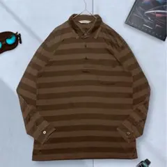 《ARNOLD PALMER》 長袖ポロシャツ L ブラウン ボーダー 薄手