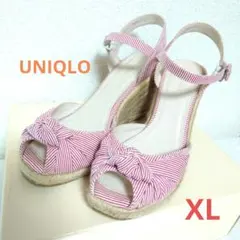 SALE☆ユニクロ リボンウェッジサンダル XL レディース ストライプ レッド