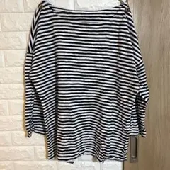 TALBOTS タルボット ボーダー カットソー L 肩ボタン ボートネック黒白