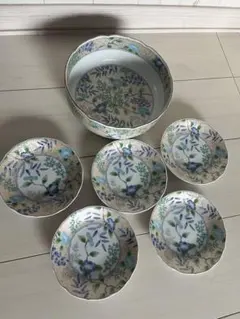 前畑陶器 花柄 ボウルと皿セット 6点 平皿 美濃焼 庫山窯