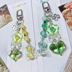 黄色×緑 ビーズキーホルダー/ストラップ y2k 韓国 ペア コレクトブック