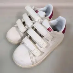 【美品】アディダス スタンスミス キッズ 15cm ベルクロ ピンク 白