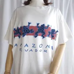 カエル プリント エクアドル製 MYTHOS 半袖 Tシャツ Lサイズ相当 古着