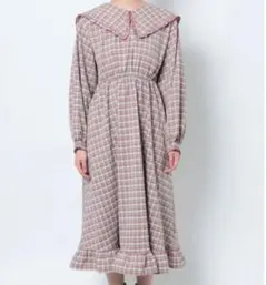 メリージェニー　フリルカラーチェックワンピース　ピンク