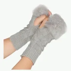 ニット フィンガーレスグローブ レディース 暖かい 親指穴付き グレー