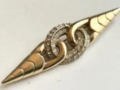 年代物 ゴールド×クリアラインストーンシャープなデザインのvintageブローチ
