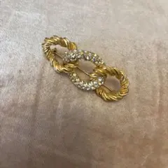 Christian Dior ロープ ラインストーンツイスト ブローチゴールド