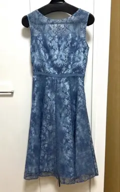 TadashiShojiタダシショージ 水色花柄レース スパンコールワンピース0