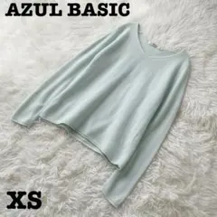 【春コーデ】アズールベーシック　Vネックニット・セーター　ミントグリーン　ＸＳ