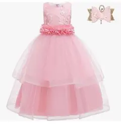 新品　ピンク フラワー刺繍 チュールドレス　140