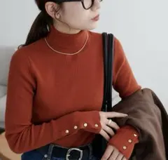 DISCOAT リブ袖口ボタンタートルネックプルオーバー