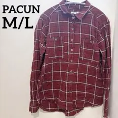 PACUN【M/L】レッド チェック柄 長袖 シャツ トップス ネルシャツ 美品