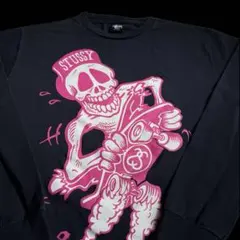 “SCULL SK8” stussy BIG プリント ロンT NAVY L