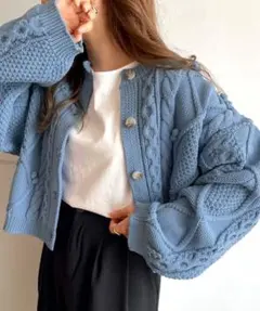 【mily bilet】完売品♡2wayクロップド丈ポップコーンニットカーデのサムネイル