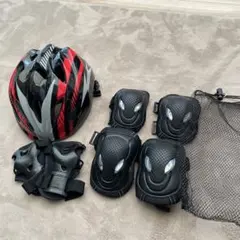 自転車用　キッズヘルメット　プロテクター 6点セット ブラック
