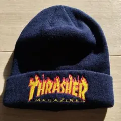 最終価格‼️ THRASHER フレイムロゴ　ネイビー ニット帽