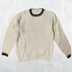 リブニット セーター アイボリー ブラックライン メンズ　L