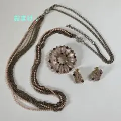 限定1セット ピンクビジューイヤリング ブローチ　おまけネックレス付き　卒業式