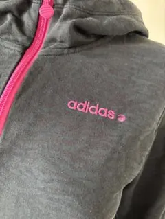 adidas グレー フード付きジャージジャケット