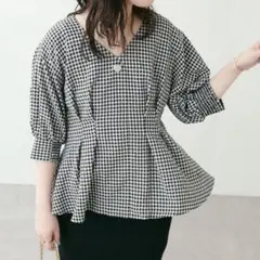 osono タックデザインペプラム5分袖ブラウス