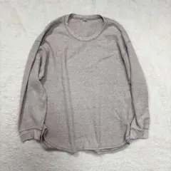 ユニクロ ワッフル クルーネックT カジュアル 無地 綿混 秋冬 シンプル ラフ