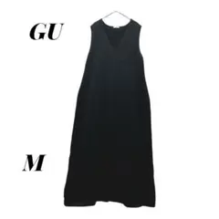 【GU】 ニットロングワンピース Ｖネック 後ろスリット ブラックM